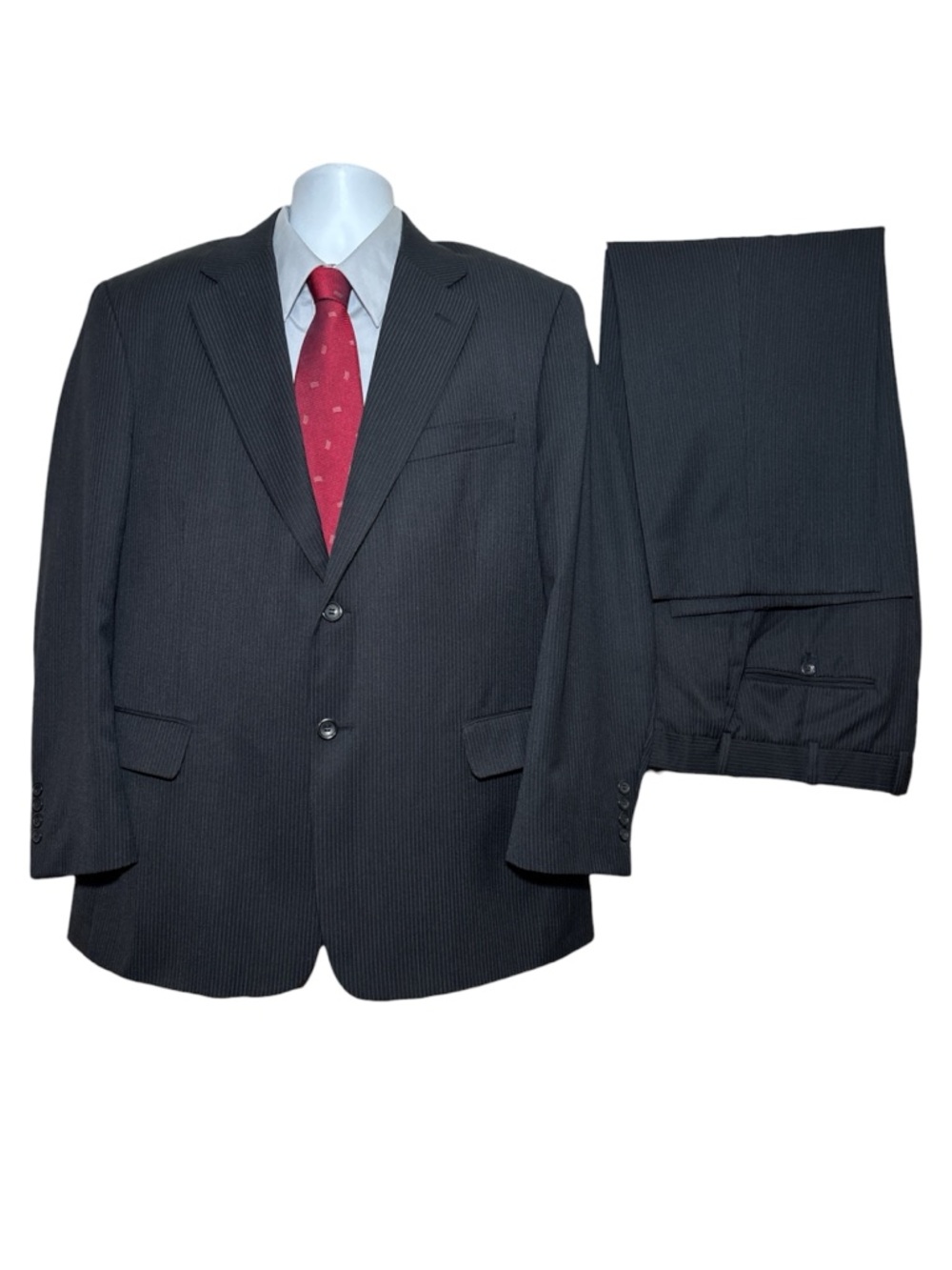 Men's Black Pinstripe Two-Piece Suit Jacket & Pants